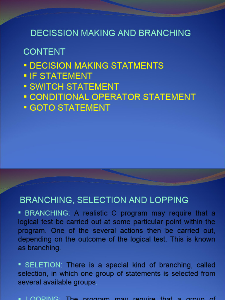 Lec5 (Decisson Making& Branching) | PDF | Control Flow | Computer ...