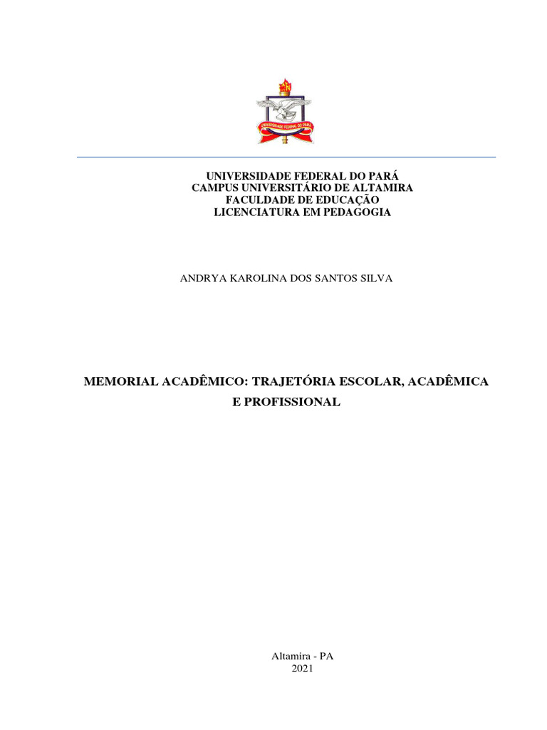 Memorial Acadêmico de Andrya Silva | PDF | Escolas | Pedagogia