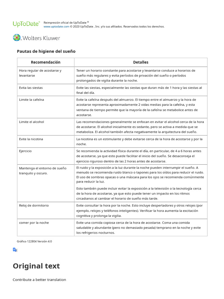 Sleep Hygiene Guidelines UpToDate PDF Dormir Cafe na