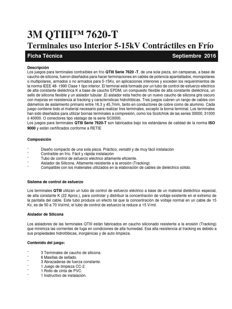 3M QTIII™ 7620-T: Terminales Uso Interior 5-15kV Contráctiles en Frío ...