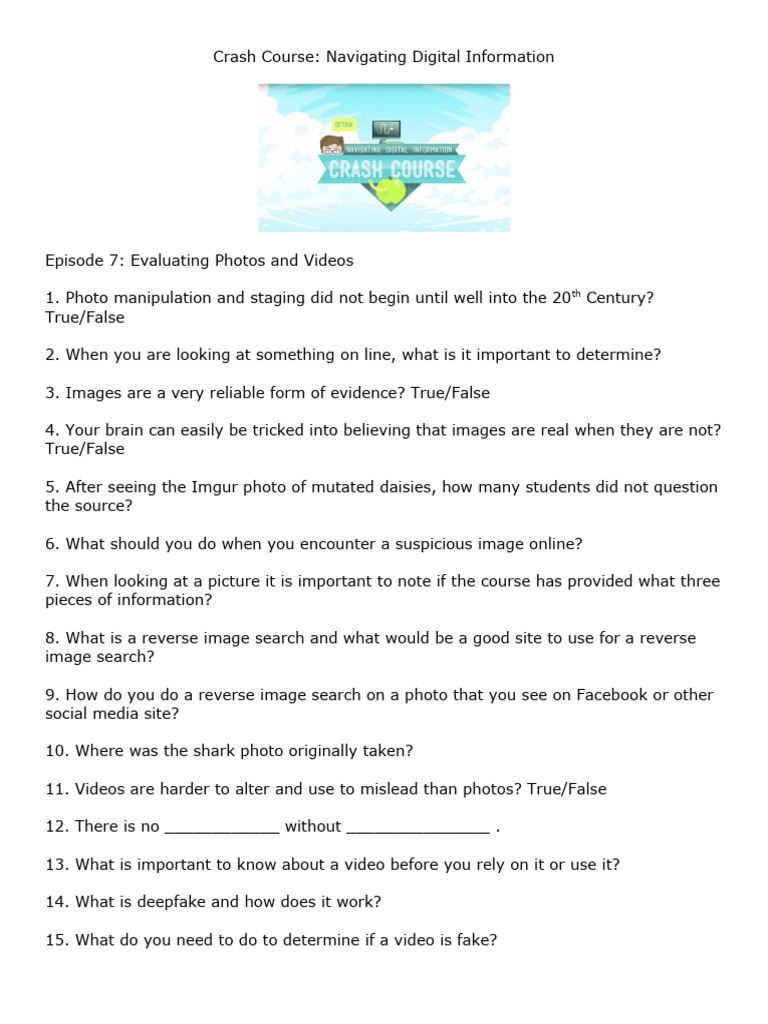 Crash Course Digital Literacy Episodes 7 and 8 PDF Mass Media