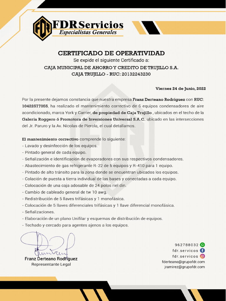 Certificado de Operatividad 2 | PDF
