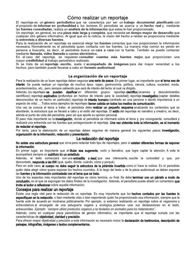 Pasos para realizar un reportaje | PDF | Periodismo