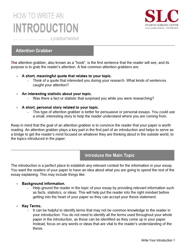 How To Write An Introduction | PDF | Essays | Attention