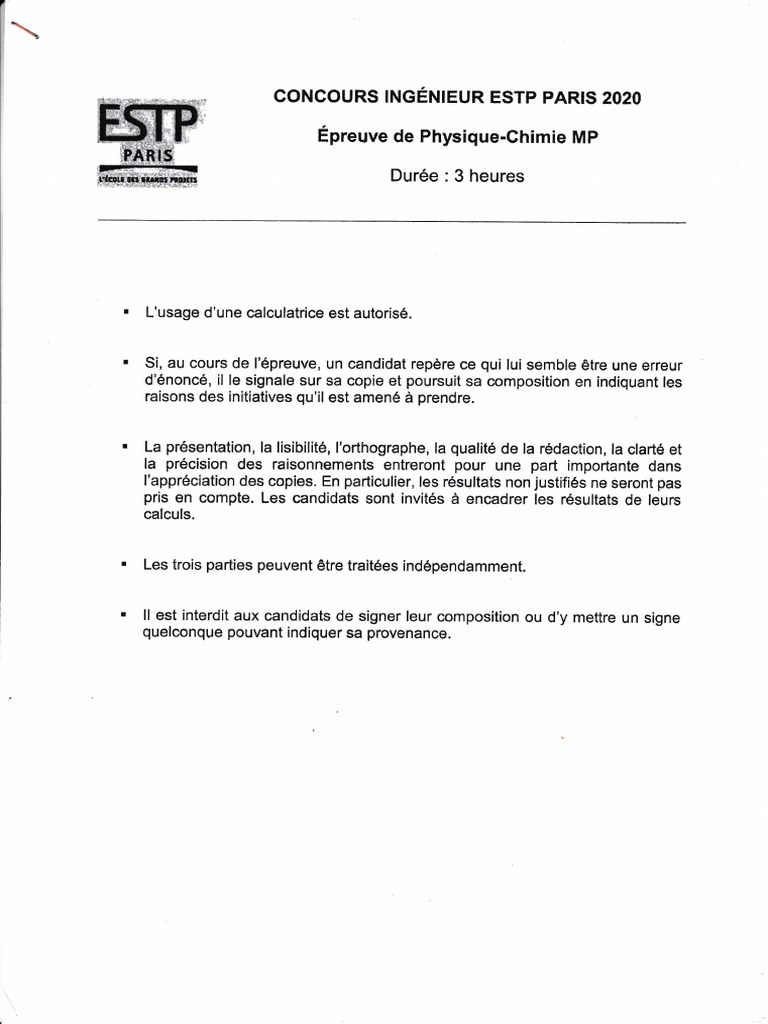Concours ESTP Paris 2A2A : Physique-Chimie | PDF | Champ magnétique ...