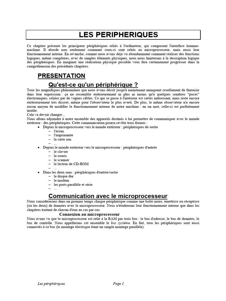 Comprendre les Périphériques PC | PDF | Informatique | Ingénierie ...
