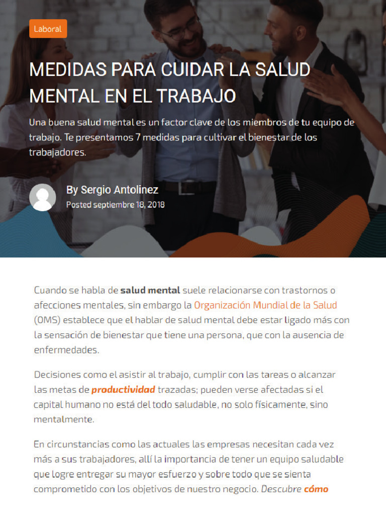 Medidas para Cuidar La Salud Mental en El Trabajo | PDF