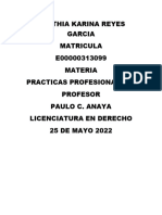 Cynthia Karina Reyes Garcia Matricula E00000313099 Materia Practicas Profesionales 1 Profesor Paulo C. Anaya Licenciatura en Derecho 25 DE MAYO 2022