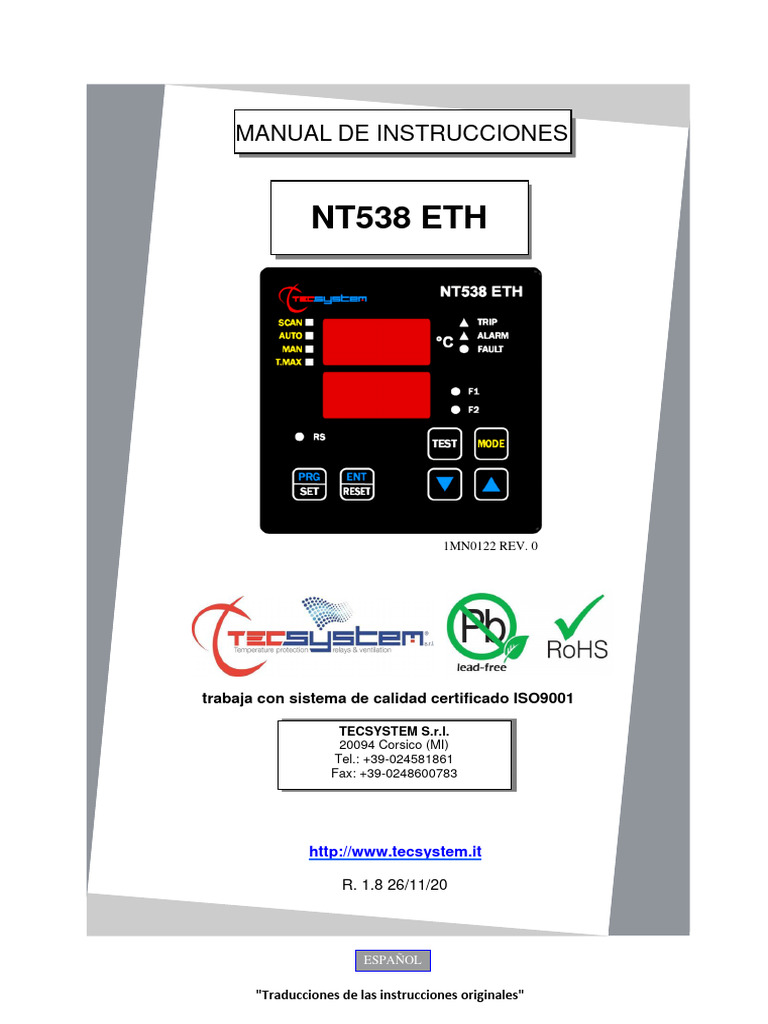 Manual de Instrucciones NT538 ETH | PDF | Relé | Transformador
