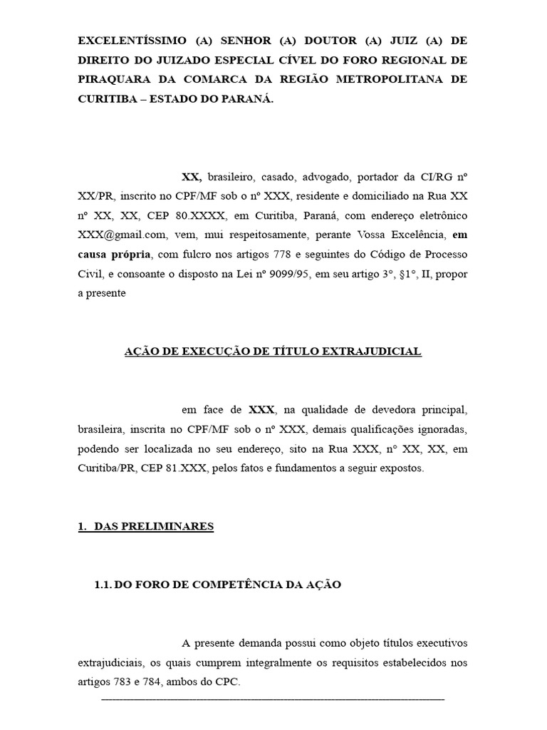 Ação de Execução de Nota Promissória | PDF | Nota promissória comercial ...
