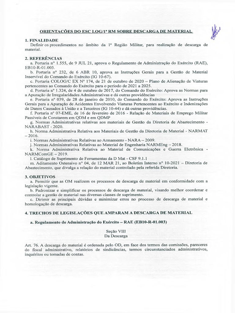 Procedimentos de Descarga de Material no Exército | PDF