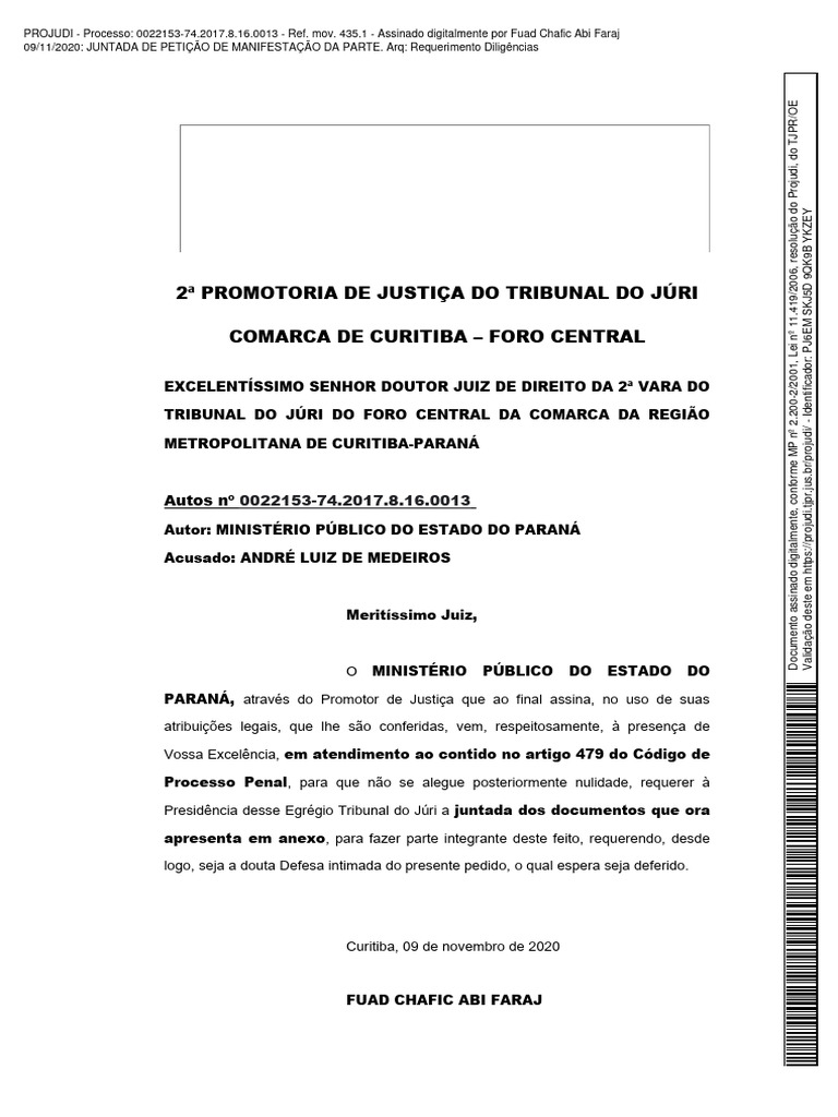 Juntada de Petição de Manifestação | PDF | Promotor | Direito Comum