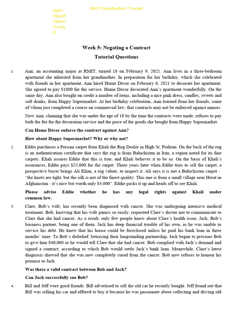 Week 5 Tutorial Questions PDF Carpet