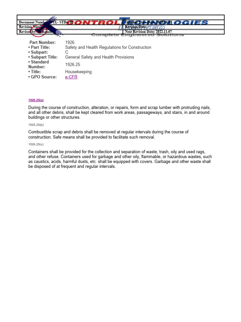 OSHA Housekeeping Standard 1926.25 | PDF