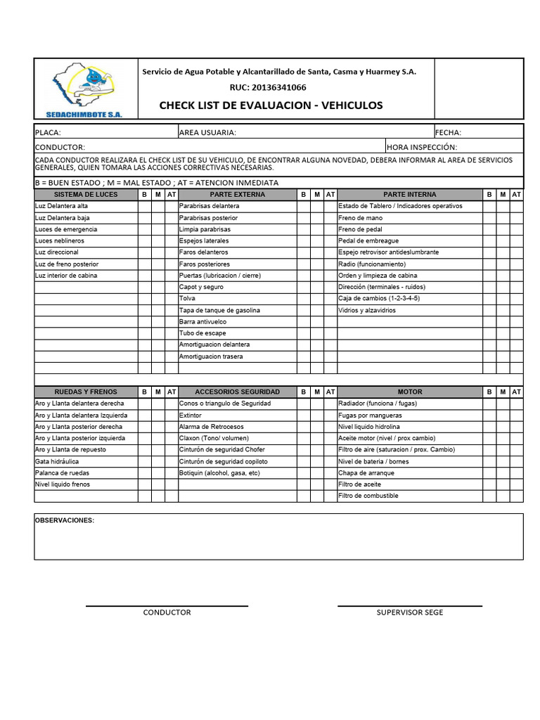 Check List Evaluación de Vehículos | PDF | Vehículos | Vehículo de motor