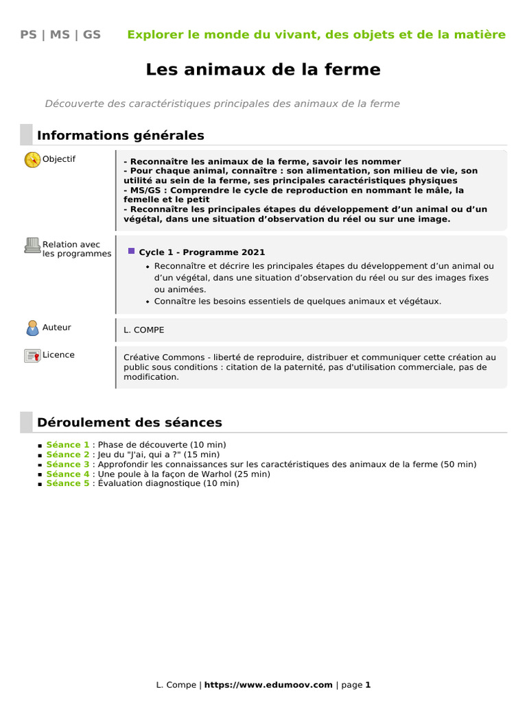 Découverte des animaux de la ferme CE2 | PDF | la reproduction