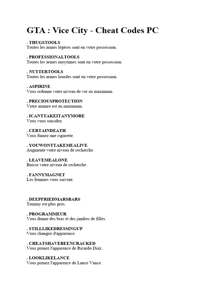 Code Sansadreas | PDF | Véhicules | Véhicule motorisé, image size:768x1024