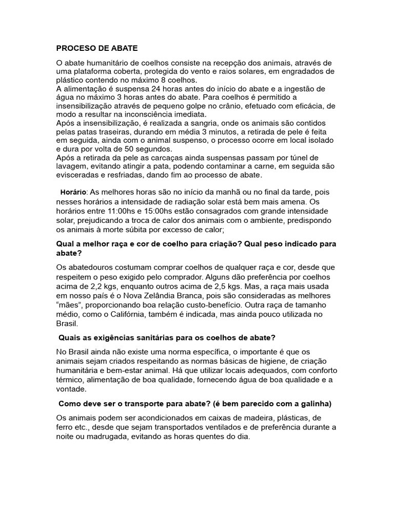 Abate Humanitário de Coelhos: Processo e Normas | PDF