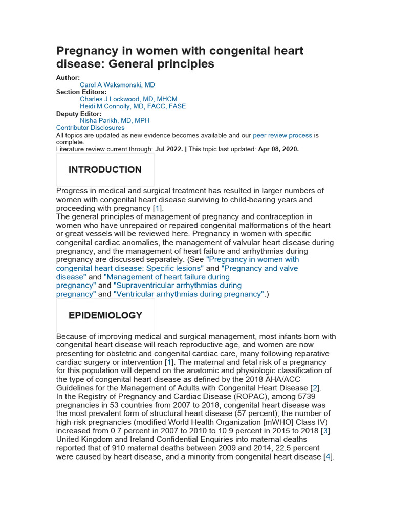 Pregnancy in Women With Congenital Heart Disease | PDF | Childbirth ...