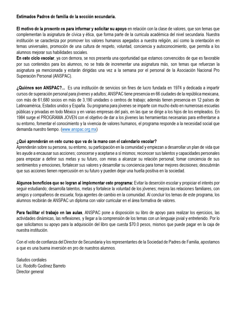 Curso de Valores con ANSPAC para Jóvenes | PDF | México