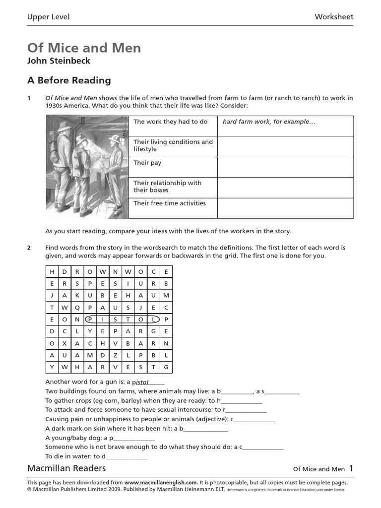 Of Mice and Men Worksheet PDF