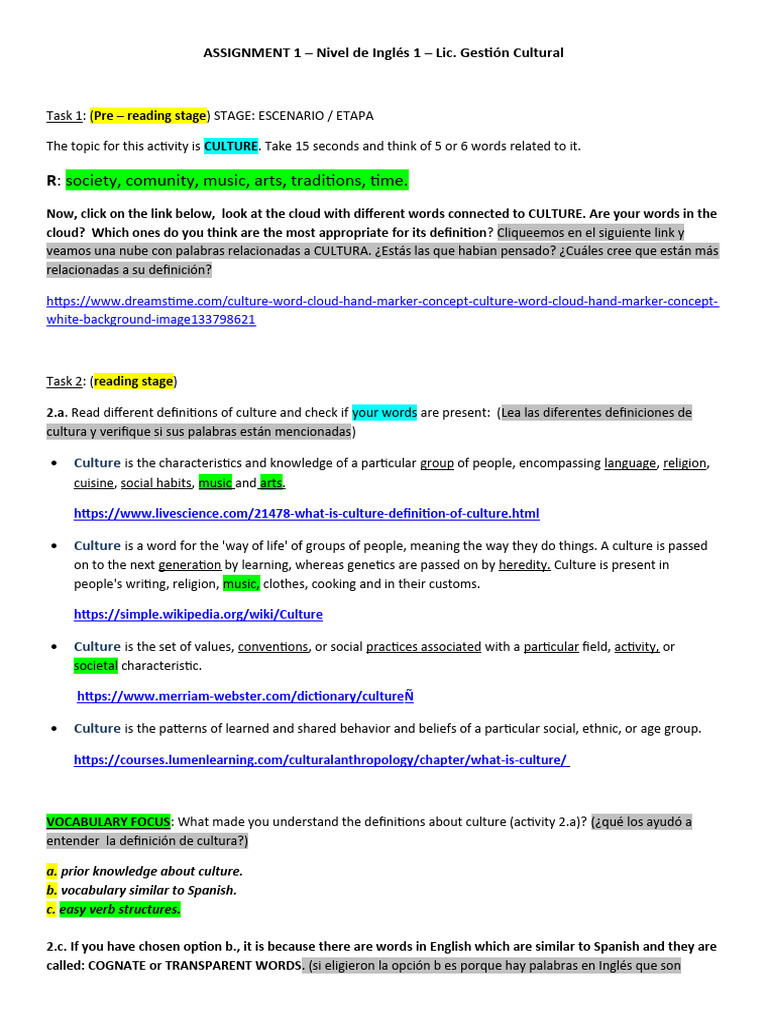 Assignment #1 - English 1 - 2021 | PDF | Verb | Linguistics