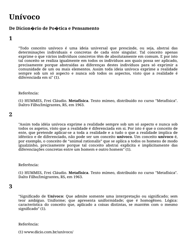 Conceito de Unívoco na Metafísica | PDF | Ciências Sociais | Filosofia