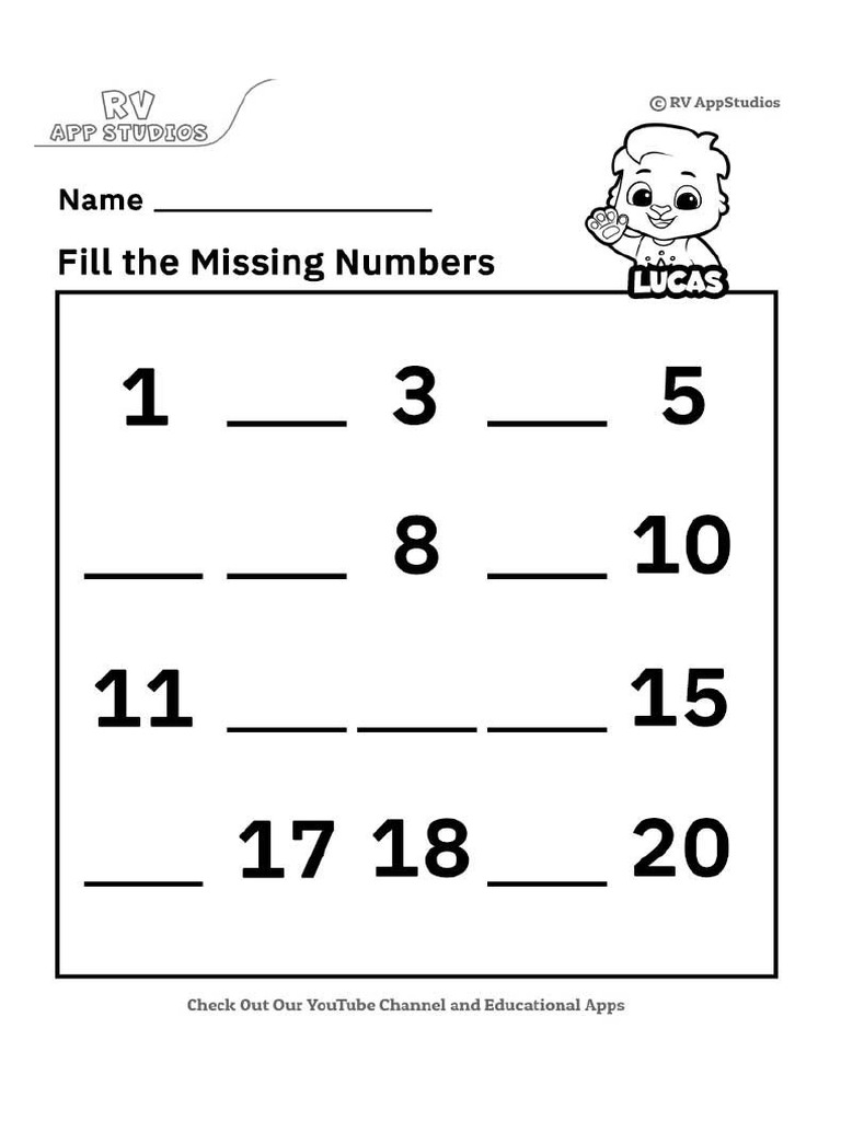 133 free printable worksheets for kids missing number worksheets 1 20