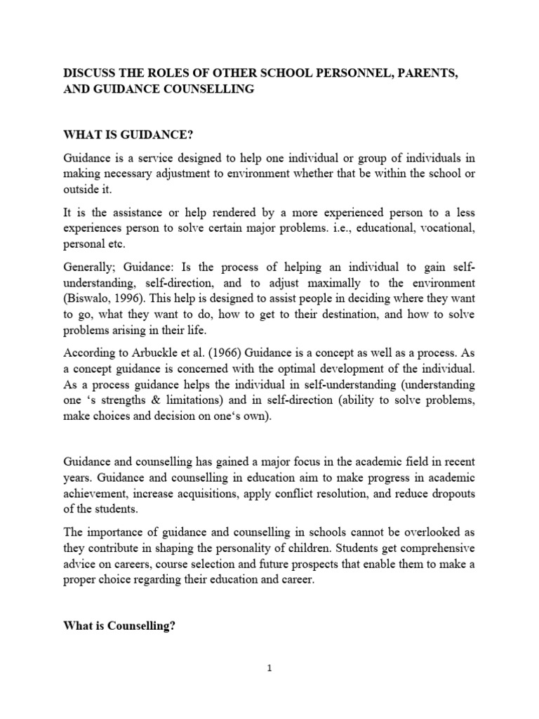 Roles in School Guidance and Counseling | PDF | School Counselor ...