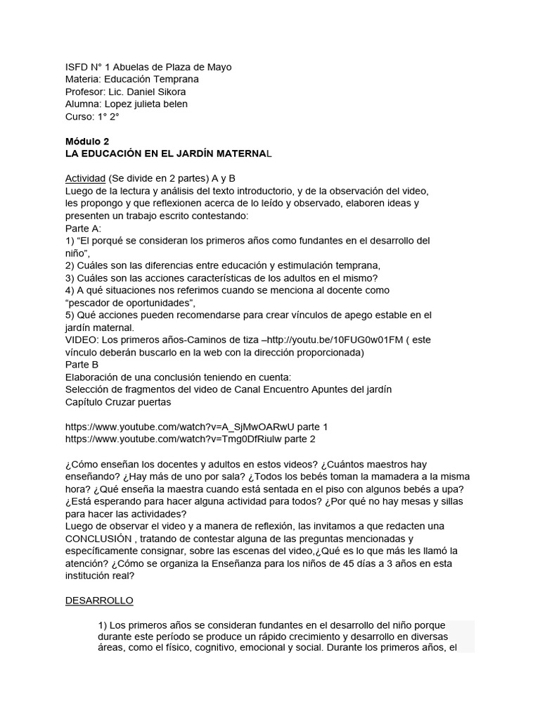 Educación en el Jardín Maternal | PDF | Educación de la primera ...