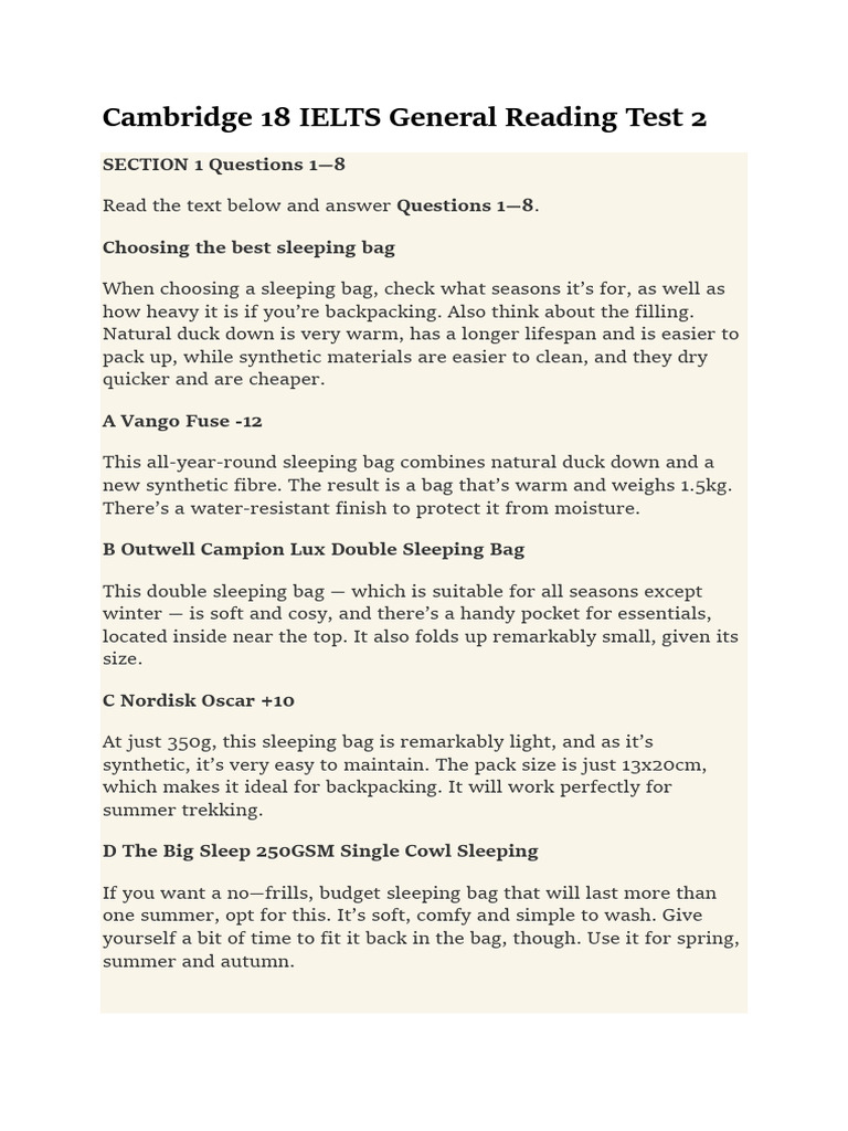 Cambridge 18 IELTS General Reading Test 2 Questions and Answer | PDF ...