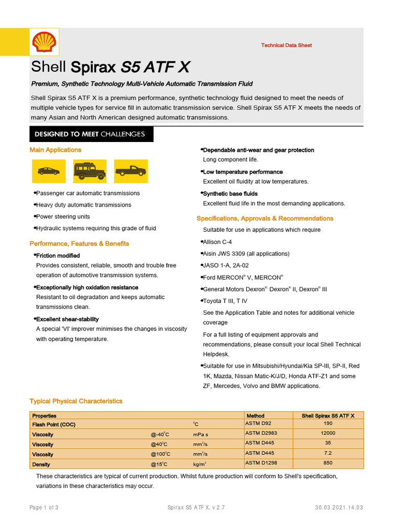 Shell Spirax S5 ATF X | PDF | Motor Vehicle | Automotive Technologies