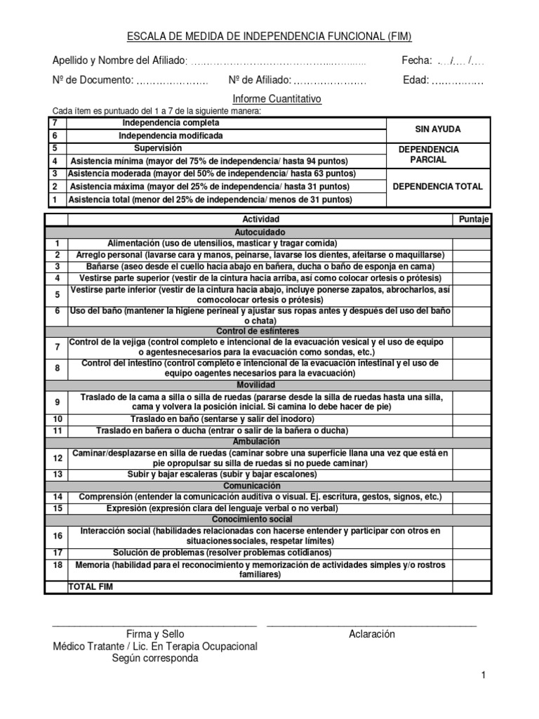 Escala de Medida de Independencia Funcional PDF Comunicación Baños