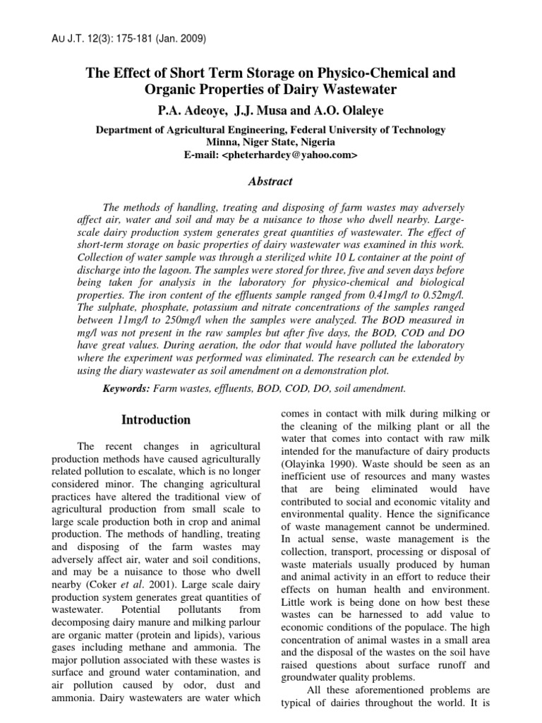 The Effect of Short Term Storage On Physico-Chemical and Organic ...
