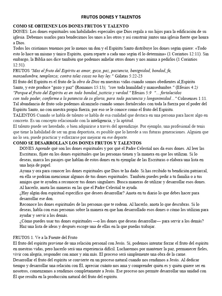 Diferencias entre Dones y Talentos | PDF | Creencia religiosa y doctrina