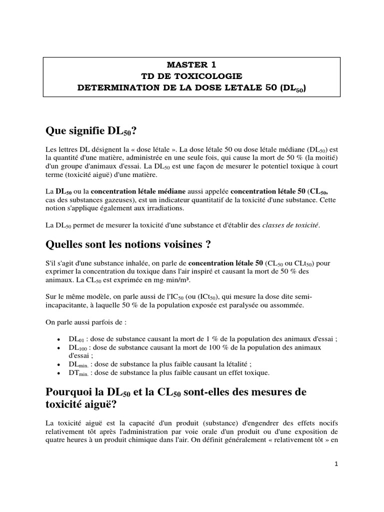 Détermination de la DL50 en toxicologie | PDF | Toxicologie | Santé et ...