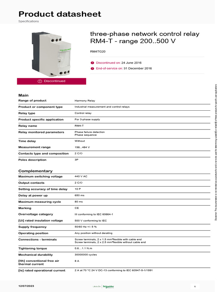 RM4TG20 Control Relay Datasheet | PDF | Relay | Alternating Current
