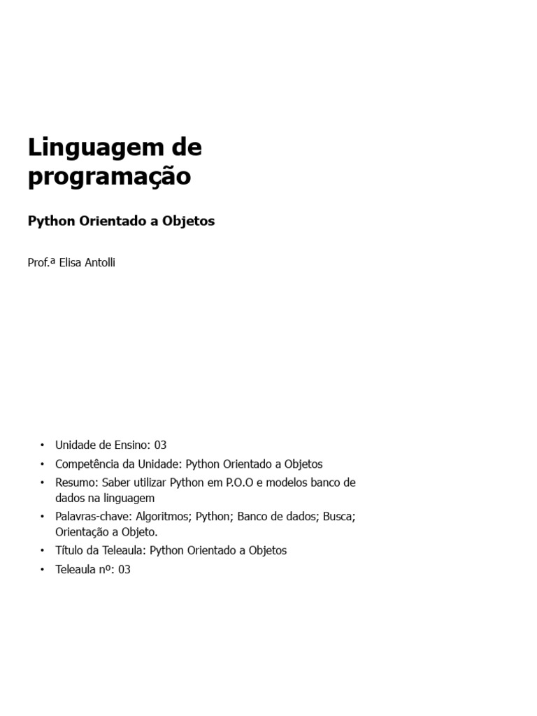 Linguagem de Programação: Python Orientado A Objetos | PDF | Classe ...