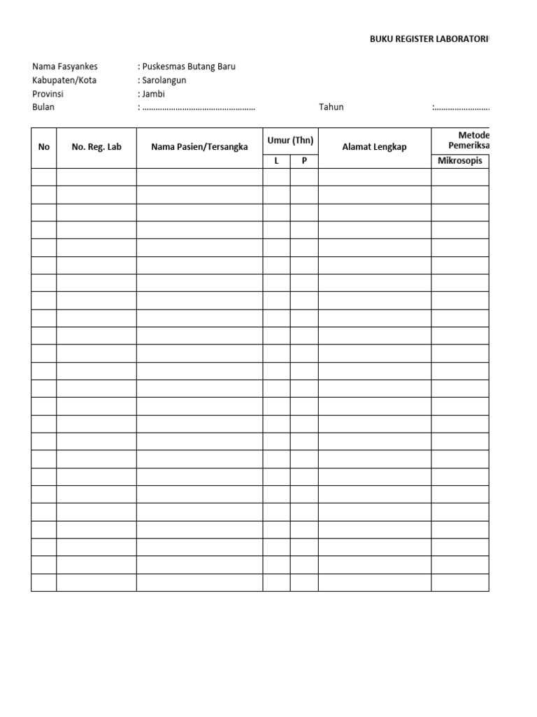 Register Laboratorium Malaria Puskesmas | PDF