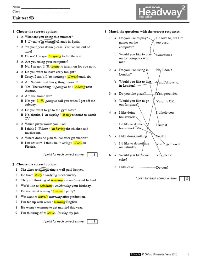 Unit Test 5B: Verb Forms and Usage | PDF | Languages | Foreign Language ...