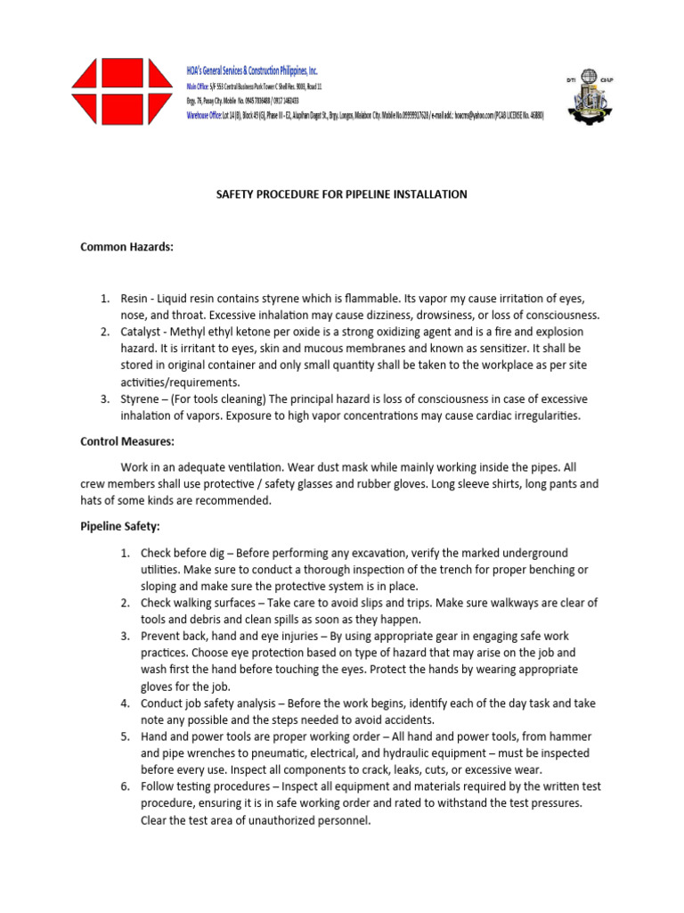 Safety Procedure For Pipe Tapping PDF Pipeline Transport Safety
