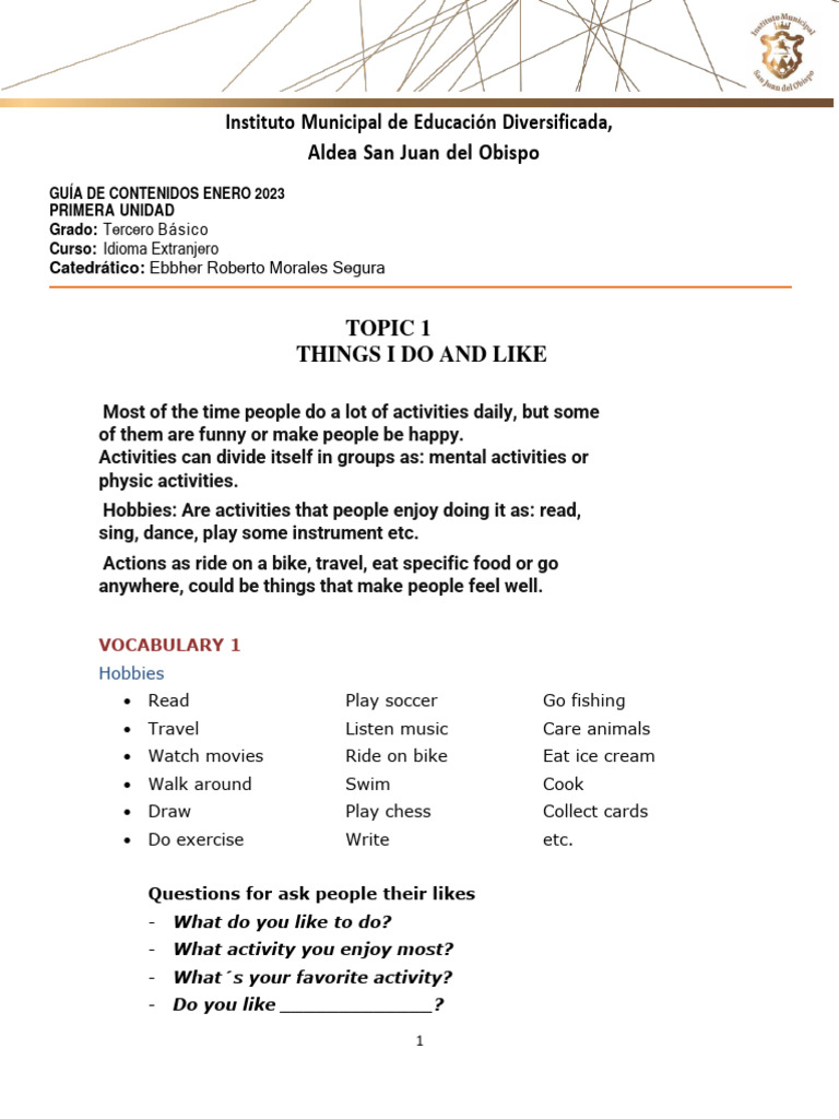 English Guide Unit 1 2023 - Secondary 3 | PDF | Sentence (Linguistics ...