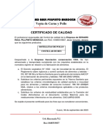 Certificado de Calidad Pollo y Carne