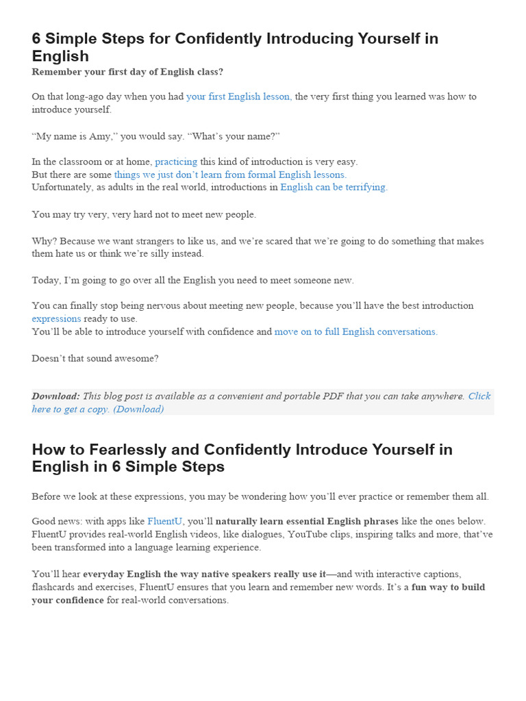 Confident Self-Introduction in English | PDF | English Language