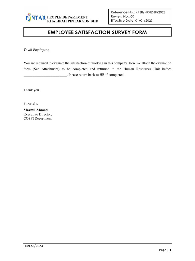 Employee Satisfaction Survey 2023 | PDF | Job Satisfaction | Industrial ...