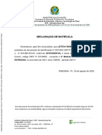 Declaração de Matrícula: Instituto Federal de Educação, Ciência e Tecnologia Do Piauí IFPI - Teresina Zona Sul