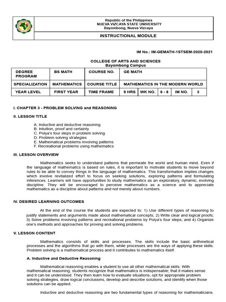 GE - Math Module 3 | PDF | Deductive Reasoning | Inductive Reasoning