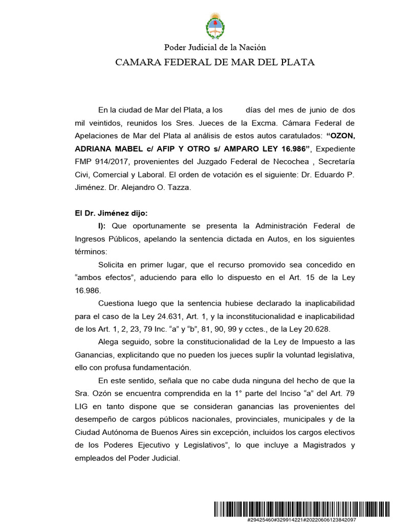 Sentencia Camara Federal Mar Del Plata - Juez de Faltas Ganancias | PDF