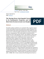 The Nursing Stress Scale Spanish Version An Update To Its Psychometric Properties and Validation of A Short Form Version in Acute Care Hospital Settings