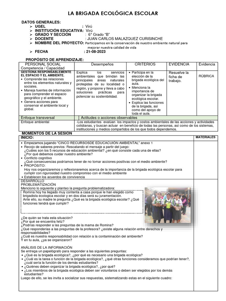 Funciones de la Brigada Ecológica Escolar | PDF | Salón de clases ...